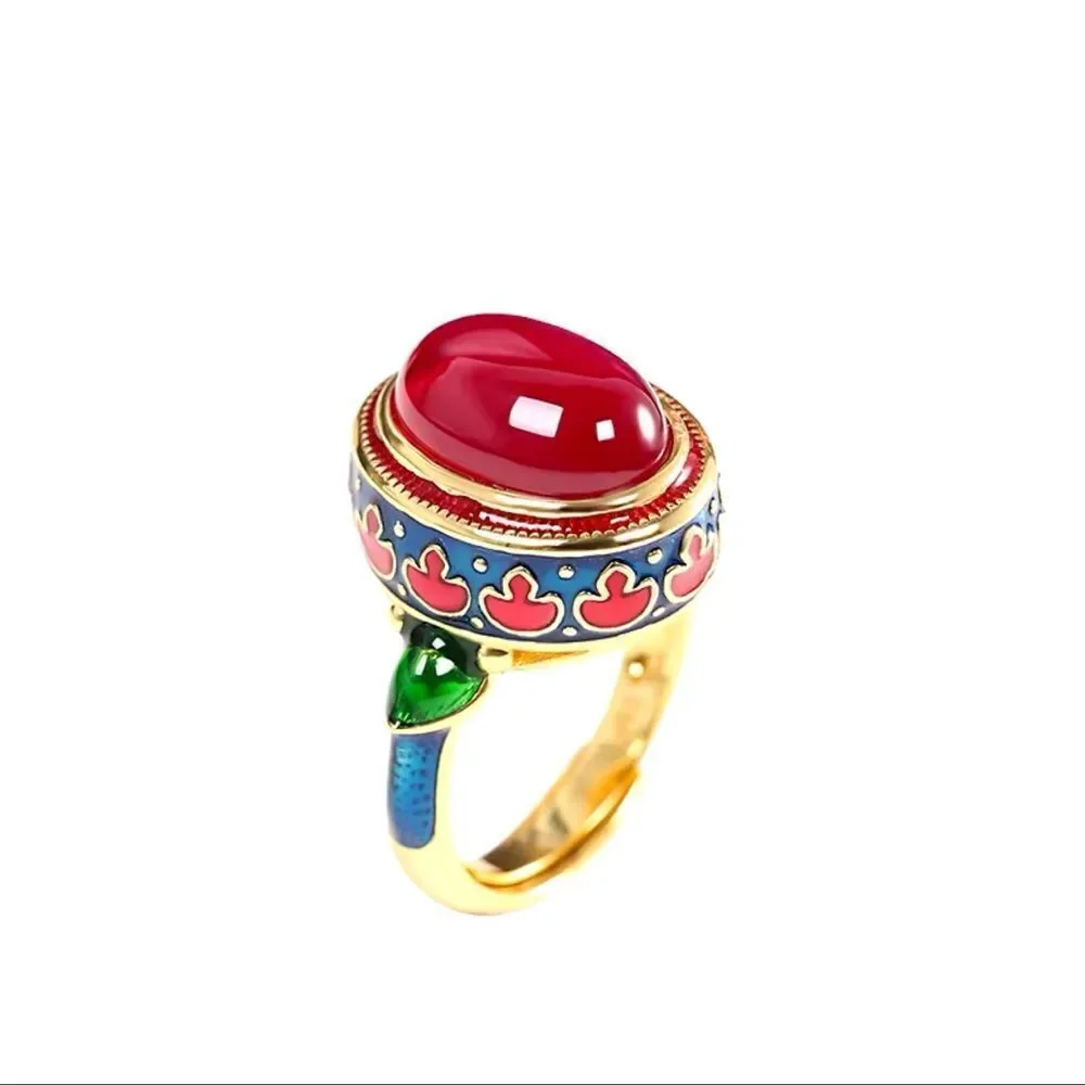 Red  Cabochon Enamel Ring - Picture 12 of 17